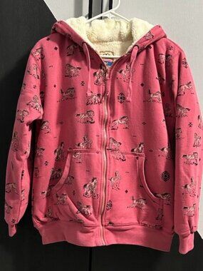Blue Mountain Pink Horse/Aztec Print Sherpa Lined Full Zip Hoodie Women's M